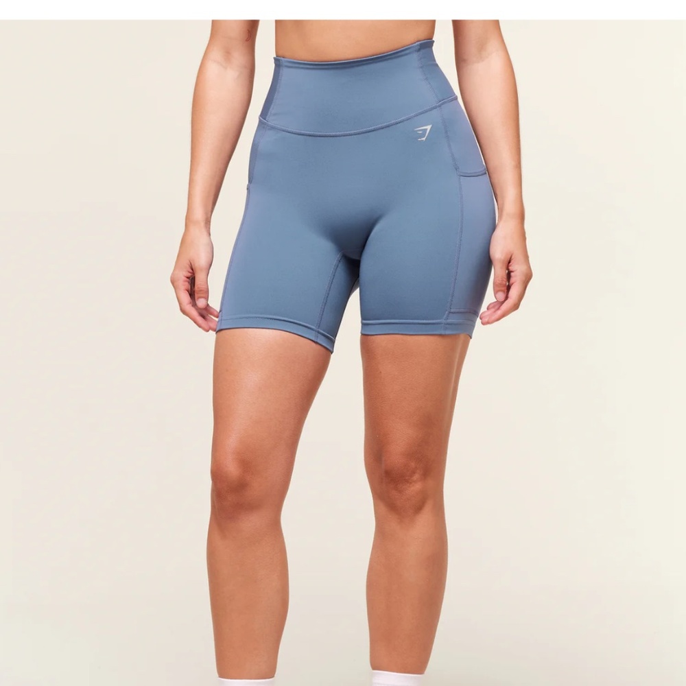 Gymskark Women’s Sz M Hight Waisted Biker Shorts Side Pockets Light Blue